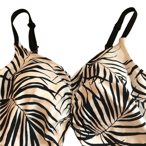 Cacique Swim Black White Palm One Piece Swimsuit 18 Cut~Out Padded Bra Summer - Picture 4 of 9